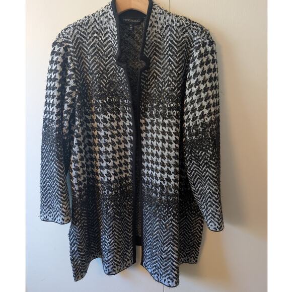 Ming Wang Black and White Ribbed Knit Cardigan - Picture 1 of 16